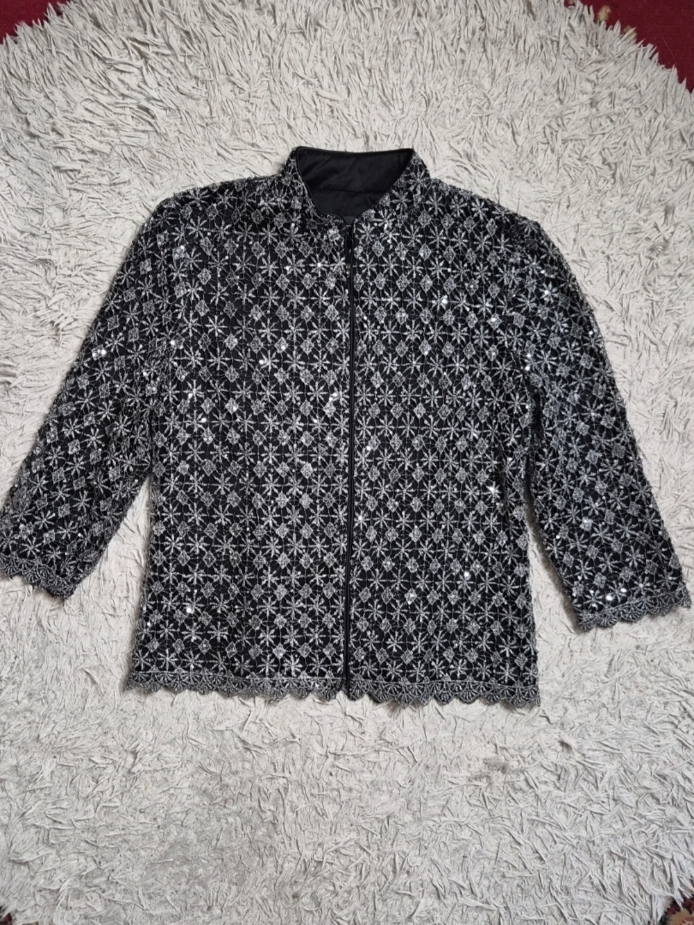 Vintage Y2K Alex Evenings Blazer Jacket Size Medium M Lace Sequins Sparkly ✨️💫